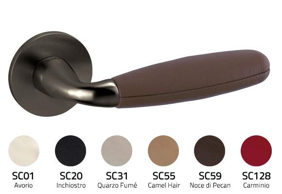 Door handle with color swatches on a white background