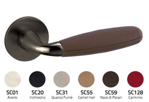 Door handle with color swatches on a white background
