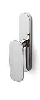 Metallic door handle on a white background