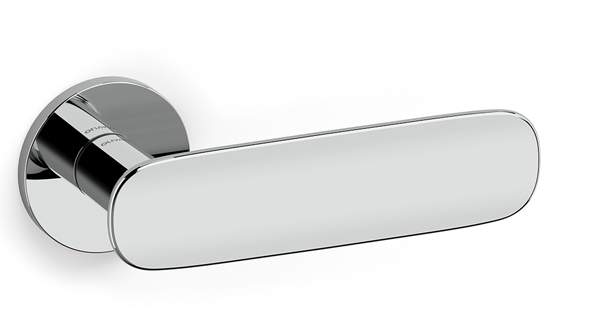 Chrome door handle on a white background