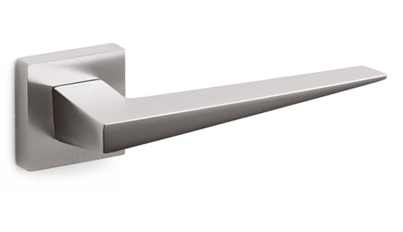 Metallic door handle on a white background