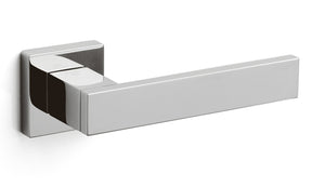 Chrome door handle on a white background