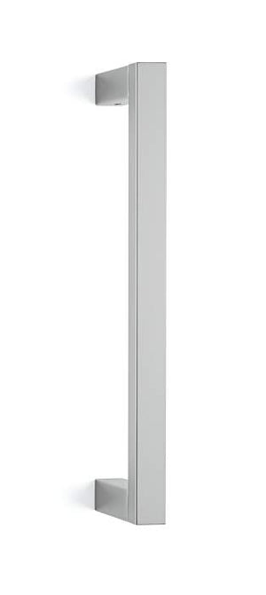 Metallic door handle on a white background