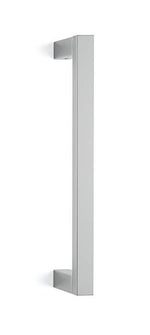 Metallic door handle on a white background