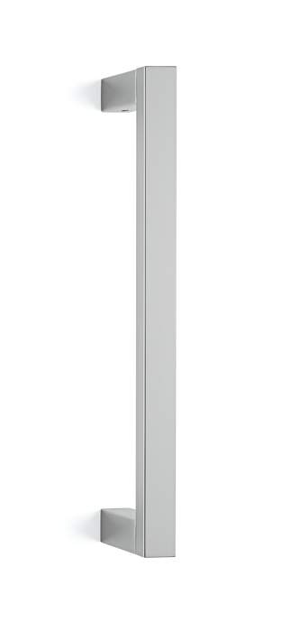Metallic door handle on a white background