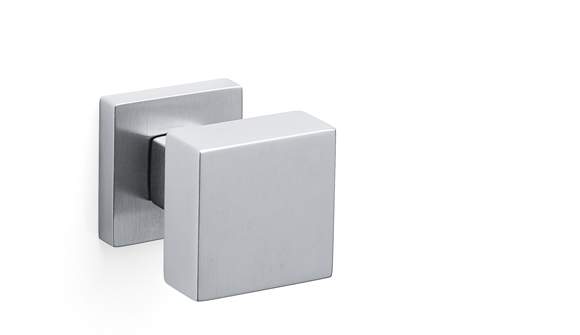 Metallic square-shaped hook on a white background