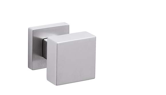 Metallic square-shaped hook on a white background