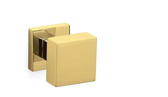Gold square wall hook on a white background