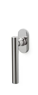 Stainless steel door handle on a white background