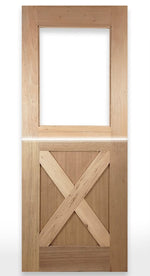 Wooden door with cross design labeled 'Dutch-1G' and 'Crown Doors' logo.