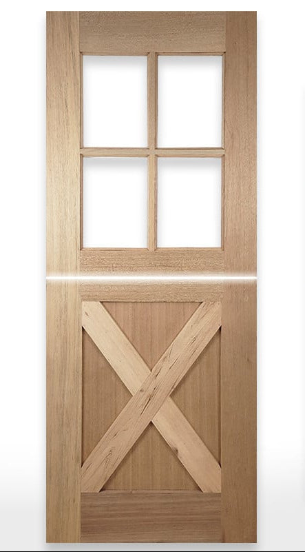 Wooden door with cross design and 'Crown Doors' logo on a white background