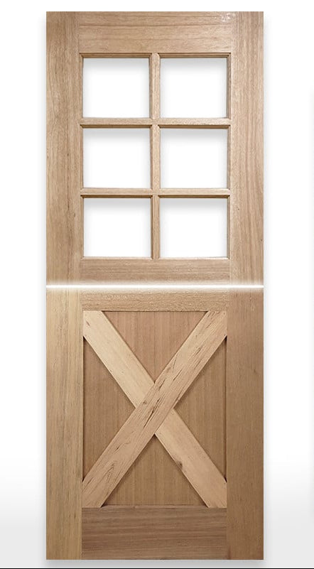 Wooden door with cross design and 'Crown Doors' logo on a white background