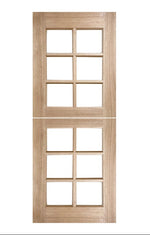 Wooden door with glass panels on a white background, branded 'Crown Doors'.