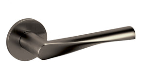 Metal door handle on a white background