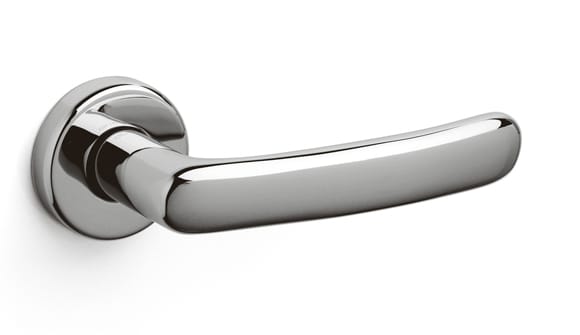 Chrome door handle on a white background