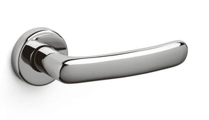 Chrome door handle on a white background