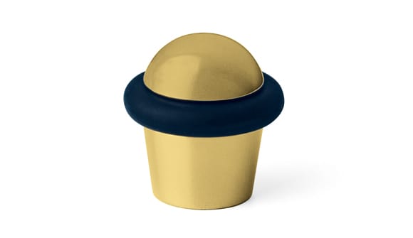Gold-colored object with a navy blue band on a white background