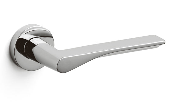 Chrome door handle on a white background