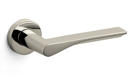 Chrome door handle on a white background