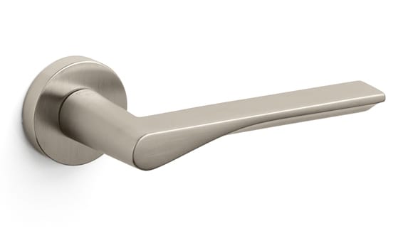 Metal door handle on a white background