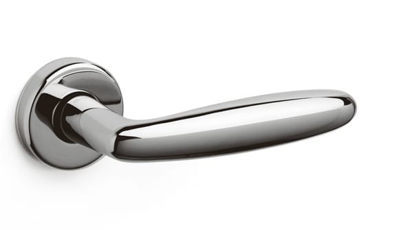 Chrome door handle on a white background