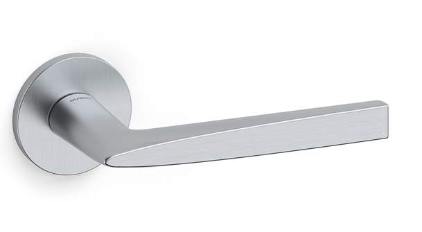 Silver door handle on a white background