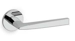 Chrome door handle on a white background