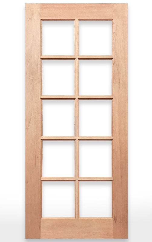 Wooden French door with glass panels labeled 'French 10L Door' on a white background, featuring the Crown Doors logo.