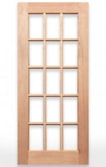 Wooden French door with 15 glass panels on a white background, branded 'Crown Doors'.