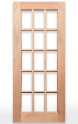 Wooden French door with 15 glass panels on a white background, branded 'Crown Doors'.