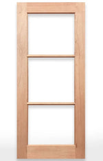 Wooden French door with three glass panels on a white background, branded as Crown Doors.