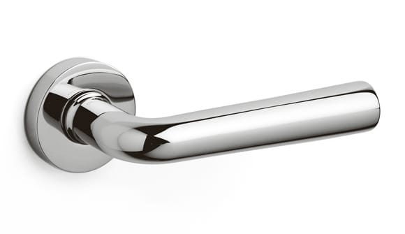 Chrome door handle on a white background