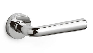 Chrome door handle on a white background