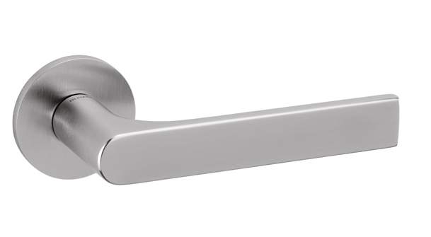 Metal door handle on a white background