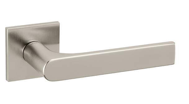 Metallic door handle on a white background