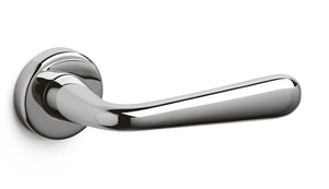 Chrome door handle on a white background