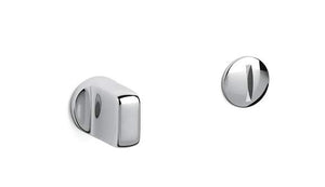 Two silver door handles on a white background