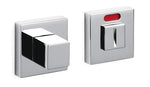 Two metallic square components with a red indicator on a white background