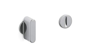 Two chrome door handles on a white background