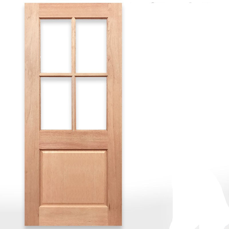 A light natural wood half French door with four glass panes in the upper section and a single large pane in the lower section, shown on a white background with the text 'Half French 4L1P Door' and the Crown Doors logo.
