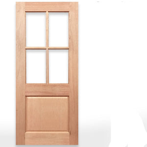 A light natural wood half French door with four glass panes in the upper section and a single large pane in the lower section, shown on a white background with the text 'Half French 4L1P Door' and the Crown Doors logo.