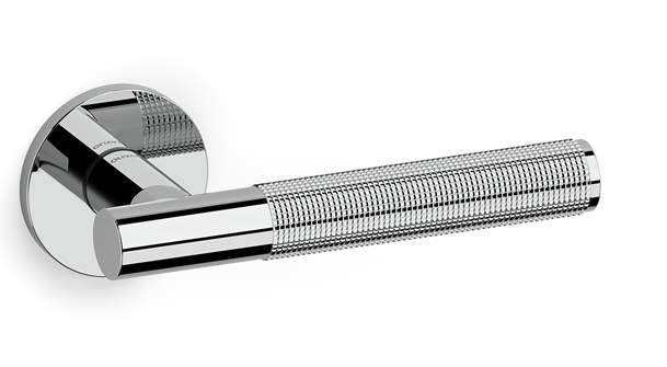 Chrome door handle on a white background