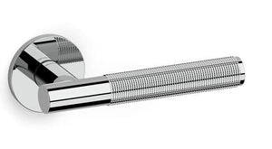 Chrome door handle on a white background