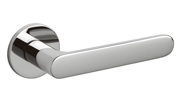 Chrome door handle on a white background