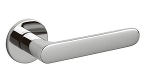 Chrome door handle on a white background