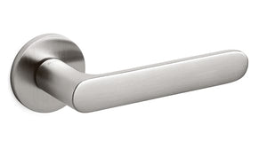 Metal door handle on a white background