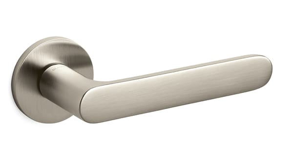 Metal door handle on a white background