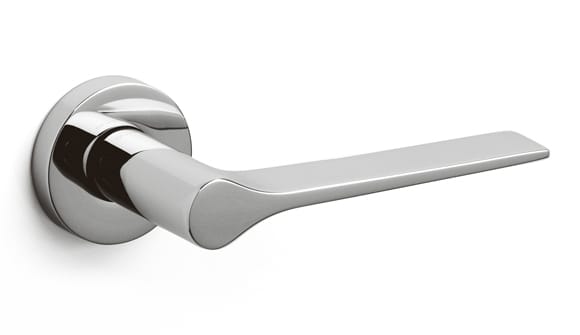 Chrome door handle on a white background
