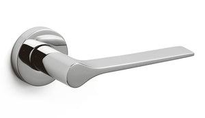 Chrome door handle on a white background