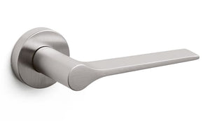 Metal door handle on a white background